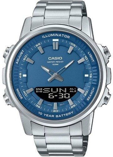 שעון גבר Casio אנלוגי-דיגיטלי כסף עם לוח כחול