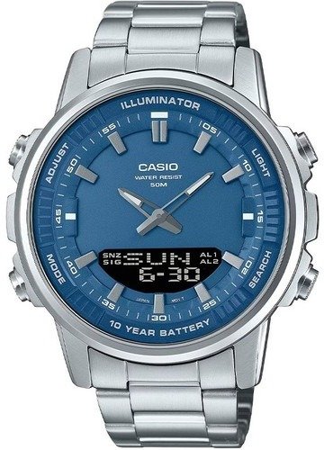 שעון גבר Casio אנלוגי-דיגיטלי כסף עם לוח כחול