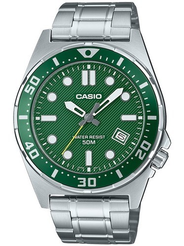 שעון גבר Casio כסף בסגנון צלילה עם לוח ירוק