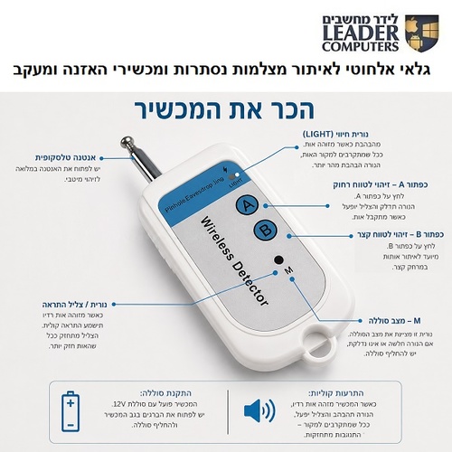 גלאי אלחוטי לאיתור מצלמות נסתרות ומכשירי האזנה ומעקב DF-006