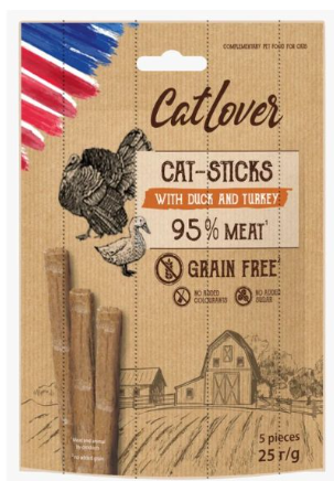 חטיף סטיקים בטעם ברווז והודו לחתולים 25 גרם - Cat Lover