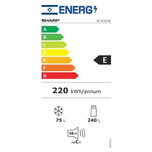 מקרר מקפיא עליון 315 ליטר כסוף Sharp SJ-2131SL שארפ