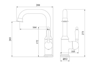 ברז פרח נמוך פיה מסתובבת ידית חרס לבנה ניקל מבריק 3681 סיוון אופיר