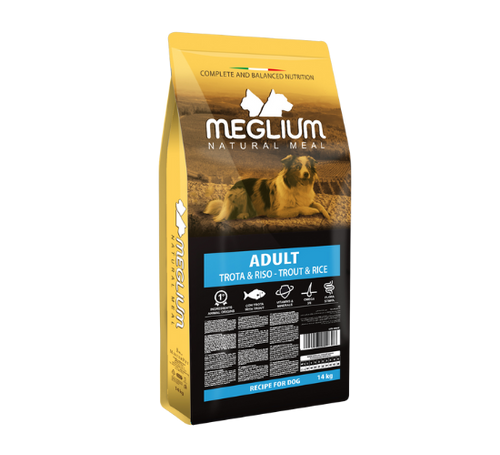 אוכל לכלבים בוגרים Meglium Natural Meal Adult Trout & Rice פורל ואורז 14 ק