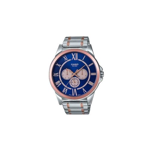 שעון גבר Casio כסף ורוז גולד עם לוח כחול וספרות רומיות