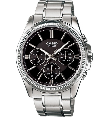 שעון גבר Casio כסף מולטי-פונקציה עם לוח שחור