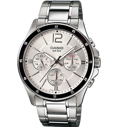 שעון גבר Casio כסף מולטי-פונקציה עם לוח לבן