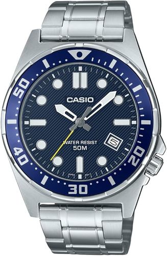 שעון גבר Casio כסף בסגנון צלילה עם לוח כחול