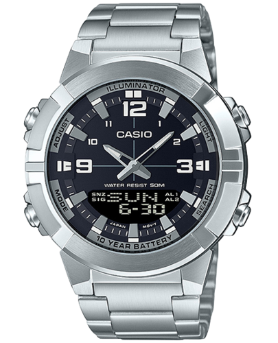 שעון גבר Casio אנלוגי-דיגיטלי כסף עם לוח שחור – Illuminator