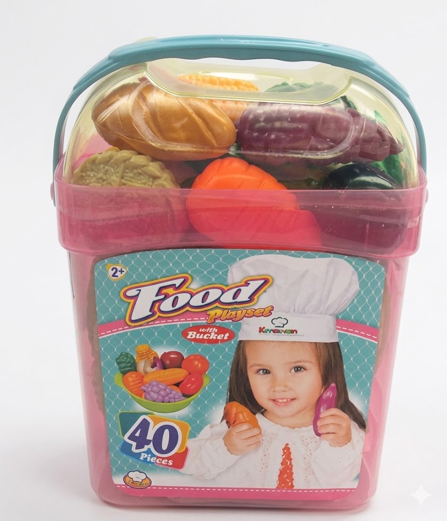 סט אוכל משחק לילדים 40 חלקים עם דלי אחסון