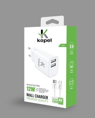 מטען קיר קופל 12W 2XUSB כולל כבל מיקרו