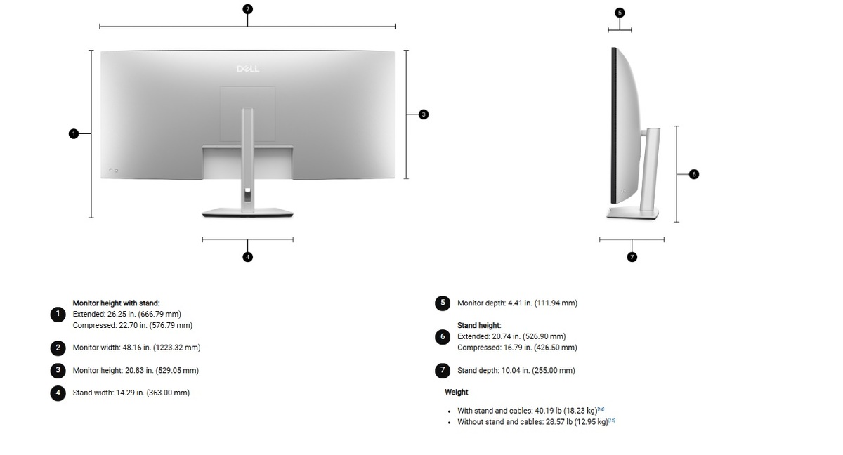 מידות מסך Dell UltraSharp 52 Thunderbolt Hub Monitor U5226KW