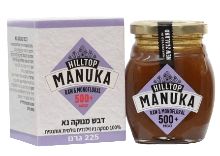 דבש דבש מנוקה נא חזק פרימיום 500+ MGO | מכיל 225 גרם | HILLTOP