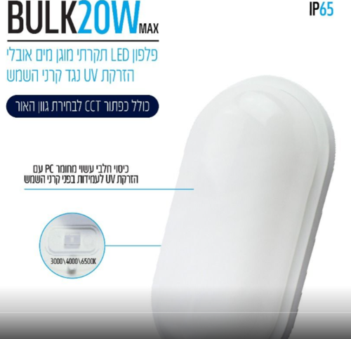 גוף תאורה צמוד תקרה מוגן מים / פלפון חוץ CCT3 BULK 65IP צ.תקרה\חומה W20 אליפסה - OMEGA