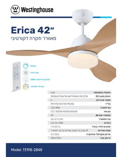 מאוורר תקרה לבן עץ+שלט 