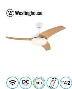 מאוורר תקרה לבן עץ+שלט "Westinghouse WI FI Valeria 42