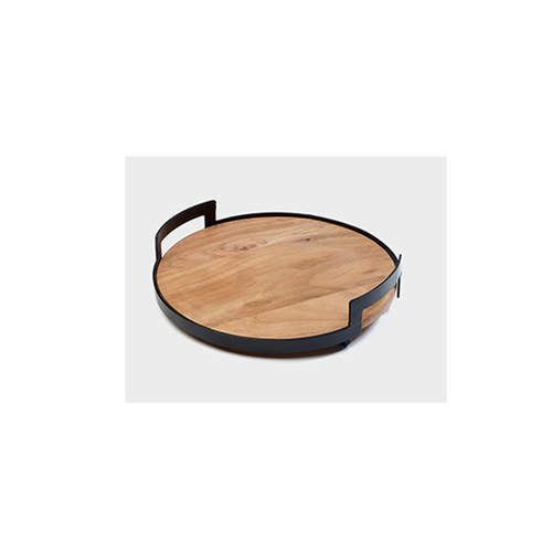 מגש עץ מלא ומתכת בגוון שחור | Noir Circle Tray