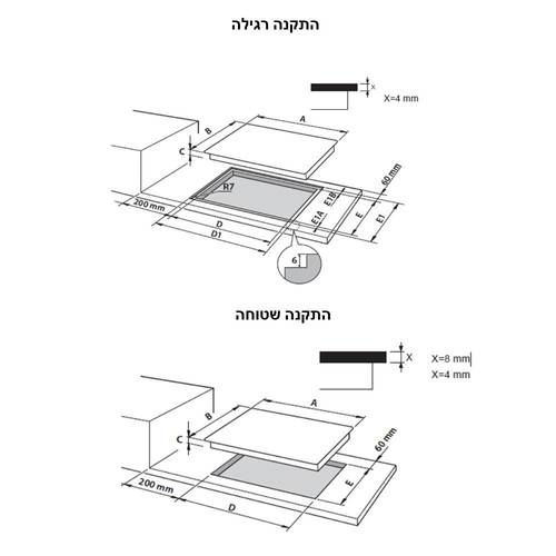 כיריים גז Delonghi DGH4160GN זכוכית שחורה