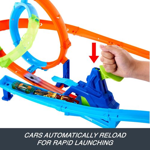 מסלול פעלולים Rapid Launch Cyclone עם משגר עוצמתי ולופים כפולים