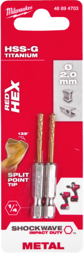 זוג מקדח 2 מ״מ ברזל טיטניום לאימפקט - MILWAUKEE 48894703