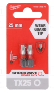 זוג ביט מברג; Torx®; TX25; סוג: אימפקט; עדשה כוללת: 25 מ"מ מילווקי