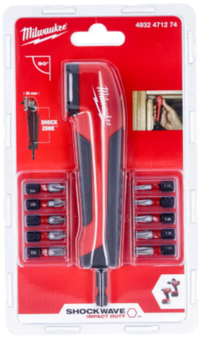 זוויתן 90 מעלות לאימפקט + 10 ביטים MILWAUKEE 