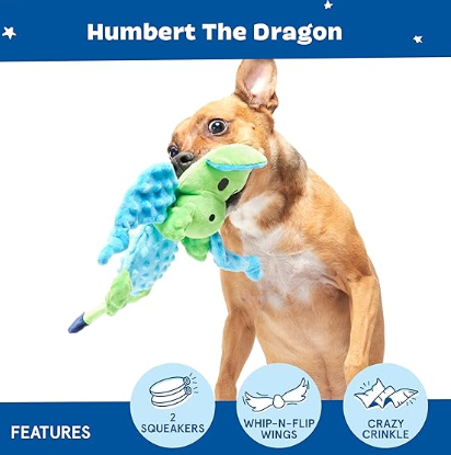 משחק לכלב בובת בארק המברט הדרקון - BARK Dog Toy Humber The Dragon Plush Squeaker
