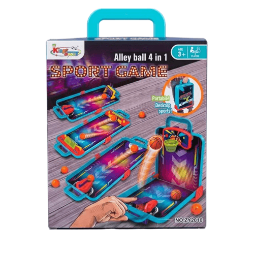 מזוודת Alley Ball 4 in 1 פתוחה עם משחקי ארקייד שולחניים לילדים
