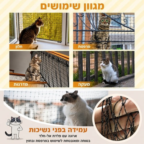 רשת חזקה למניעת נפילת חתולים | 3x10 מטר