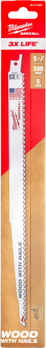 מארז 5 להבים למשור חרב Milwaukee 48475037 אורך 300 מ''מ 5TPI לעץ עם מסמרים