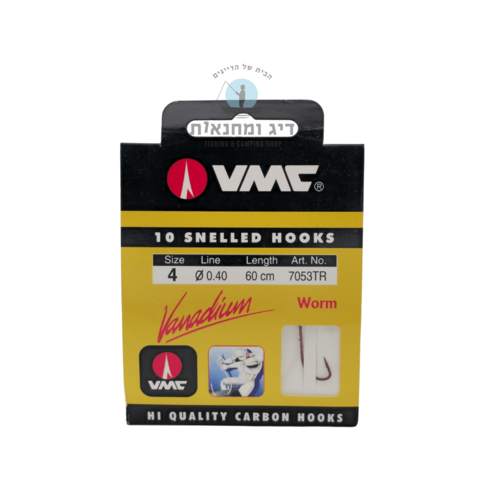חבילת 10 קרסים קשורים VMC דגם 7053TR Vanadium Worm מידה 4 עם חוט 0.40 מ