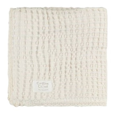 שמיכת פיקה וופל 75X100 מפקנת רכה ונעימה Cotton Cloud צבע שמנת