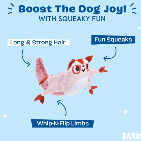 משחק לכלב בובת בארק סיידר השוגר גליידר - BARK Dog Toy Sydney Sugar Glider Squeaky Plush Toy