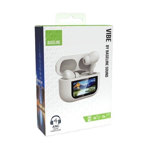אוזניות Baseline VIBE ANC TWS – מסך חכם וחוויית שמע מתקדמת