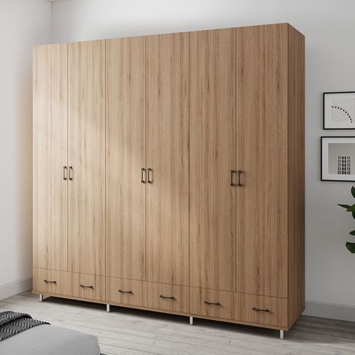 ארון בגדים 6 דלתות 3 מגירות עם במה דגם קרן 240X225