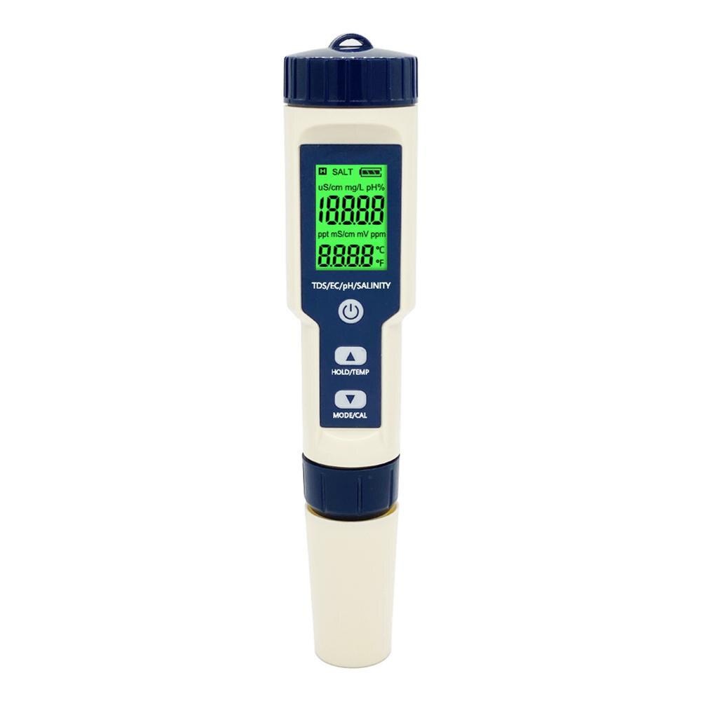 מד איכות מים דיגיטלי 5 ב-1: PH, TDS, EC, מליחות וטמפרטורה