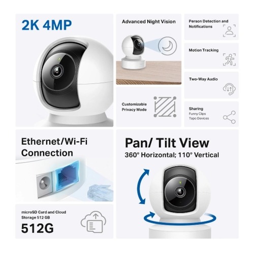 מצלמה TAPO C222 WIFI Pan/Tilt AI Home Security 4MP IP