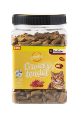 Crunchy Tender חטיף כריות לחתול בקופסה בטעם עוף 350 גרם