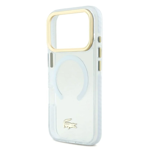 כיסוי Lacoste שקוף עם MagSafe ומסגרת זהב לאייפון 17 פרו מקס מבט אחורי