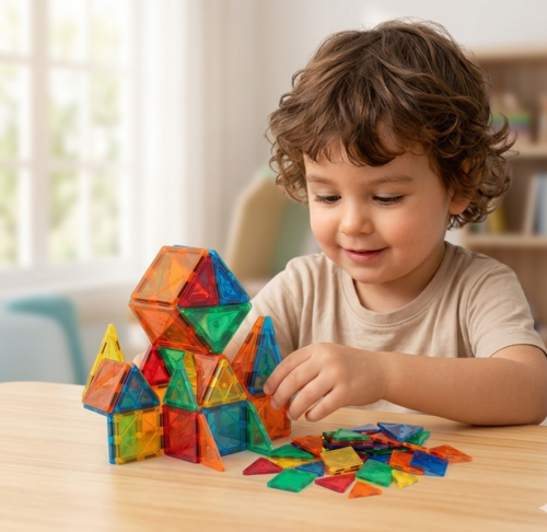 חלקי מגנט להרכבה בתלת מימד 100 חלקים במזוודה  Playmager