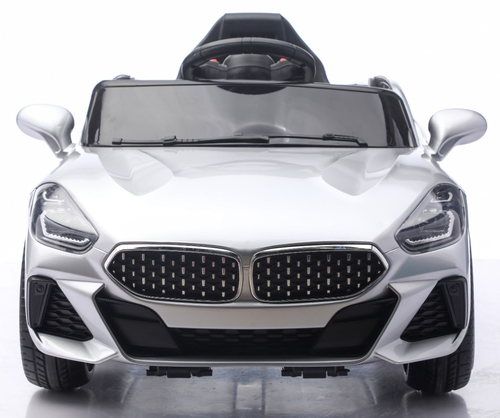 מכונית ממונעת 12V בדמות BMW Z4 עם גלגלי EVA, מערכת מולטימדיה, אורות ושלט רחוק - כסף מטאלי
