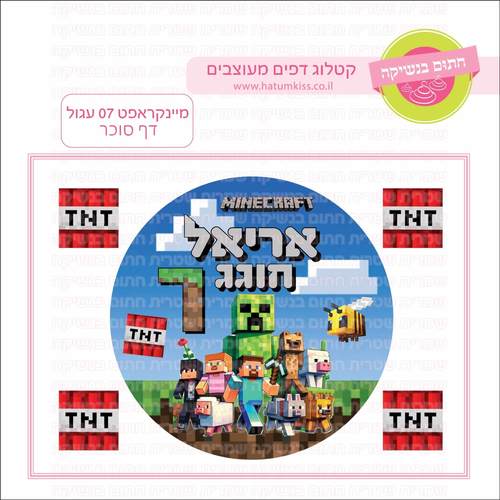 דף סוכר לעוגה עגולה: מיינקראפט 07 עגול