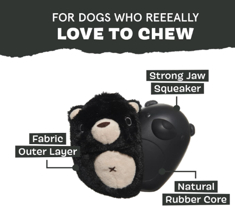 משחק לכלב בארק צעצוע נסתר דוב שחור - BARK Dog Toy Super Chewer Black Bear Bones With Hidden Squeaky 
