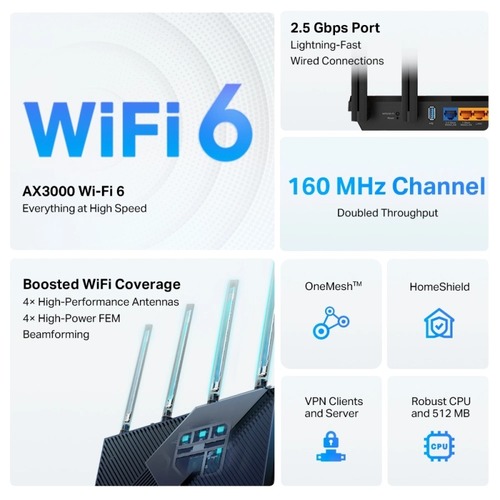 נתב Wi-Fi 6 מהיר יציאת Archer AX55 Pro AX3000 2.5G