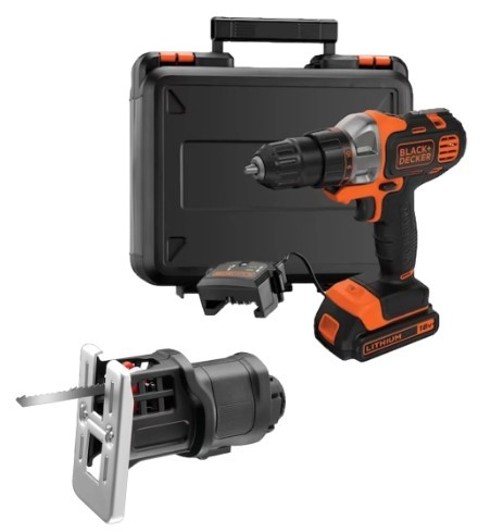 מארז מברגה/מקדחה/מסור + ראש מסור אנכי Black+Decker MULTIEVO 18V