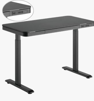 שולחן עמידה ישיבה חשמלי 1180x600mm עם 2 מצבי זכרון וטיימר עם מגירה  מטען אלחוטי על הפלטת שולחן + כניסות USB&TYPE C 