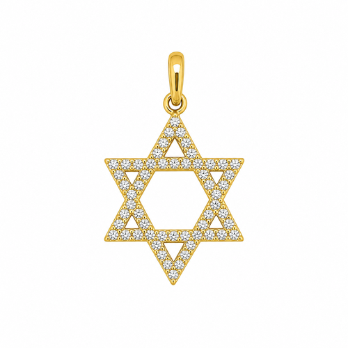 תליון מגן דוד זהב צהוב 14 קראט - משובץ זירקונים