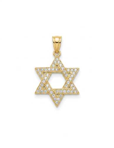תליון מגן דוד זהב צהוב 14 קראט- משובץ זירקונים