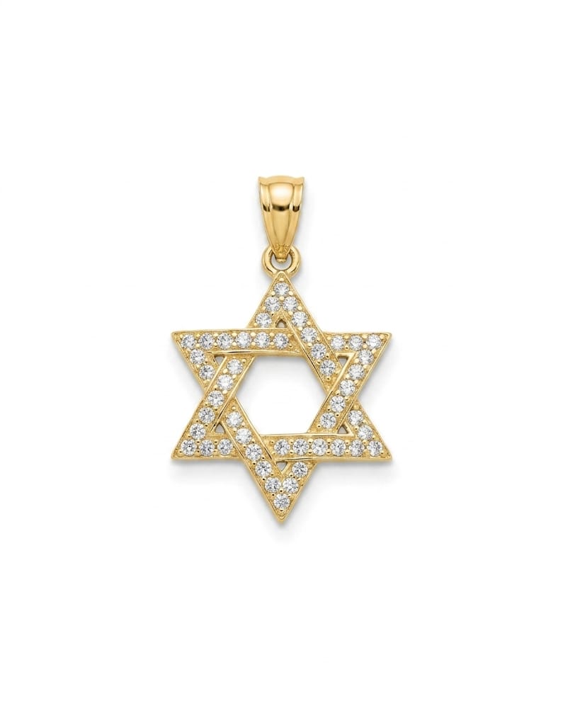 תליון מגן דוד זהב צהוב 14 קראט- משובץ זירקונים