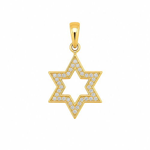 תליון מגן דוד זהב צהוב 14 קראט- משובץ זירקונים